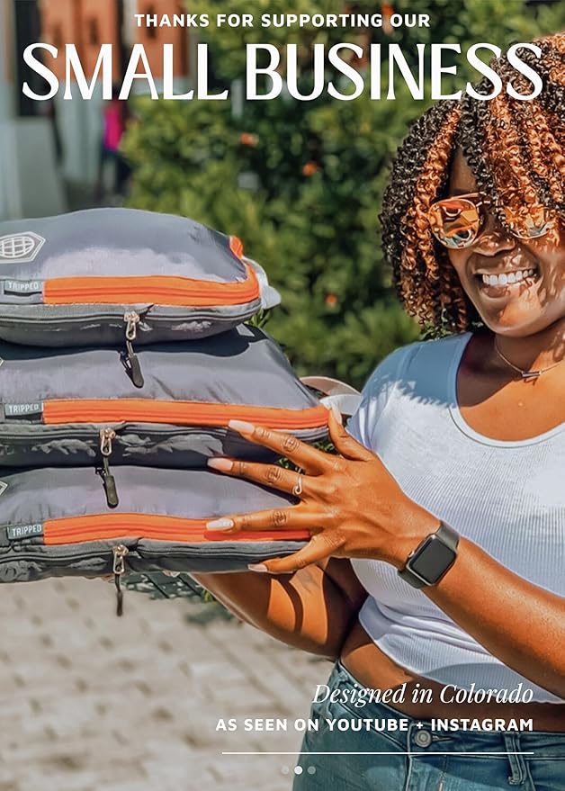 Compression Packing Cubes for Travel, 3-Piece Lightweight Packing Cubes Set for Carry-On Luggage & Backpacks – TRIPPED Travel Gear (Grey and Orange)