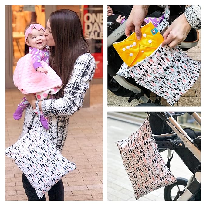 ALVA ALVABABY 2pcs Cloth Diaper Wet Dry Bags Waterproof Reusable with Two Zippered Pockets Travel Beach Pool Daycare Soiled Baby Items Yoga Gym Bag for Swimsuits or Wet Clothes L0821