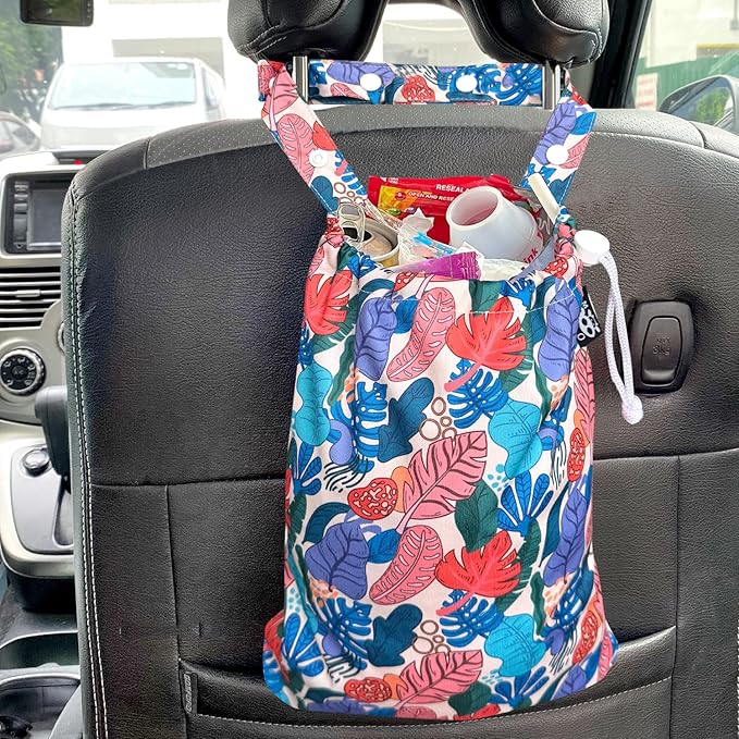 Waterproof Car Trash Bag Reusable Portable Garbage Can with Drawstring Top Adjustable Hanging Strap Leakproof & Washable for Cars SUVs & Trucks