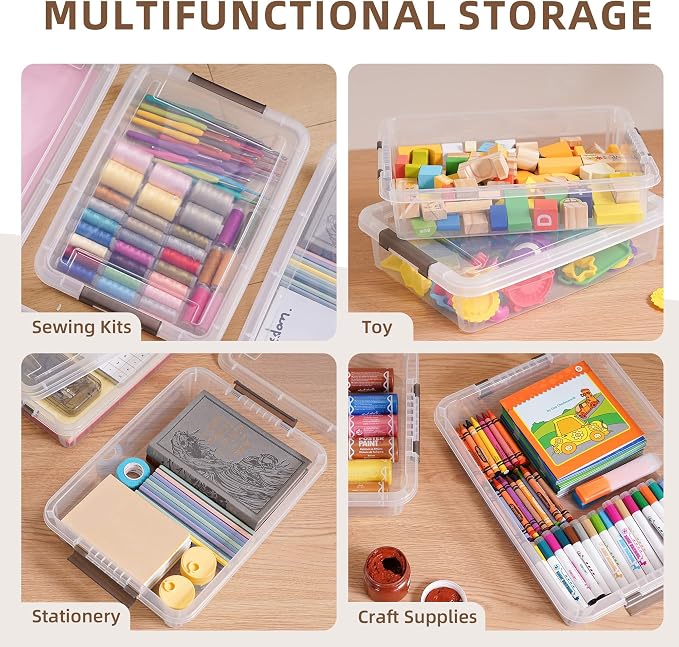 Citylife 20 PCS Plastic Storage Bins with Latching Lids Portable Project Case Clear File Box Stackable Storage Containers for Organizing A4 Paper, Photo, Document, Scrapbook
