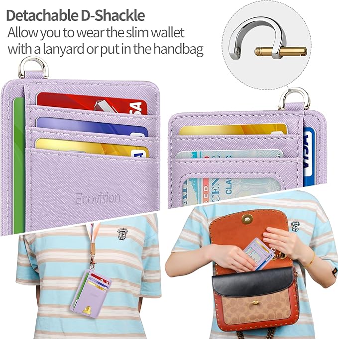 EcoVision Slim Minimalist Front Pocket Wallet, RFID Blocking Credit Card Holder Wallet with Detachable D-Shackle for Men Women