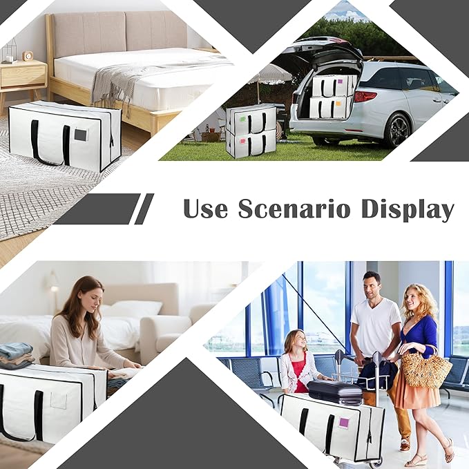 6 Pack Moving Bags Heavy Duty 210GSM with Full-Open Side Zipper, 93L 65lbs Waterproof Foldable Storage Totes for College Dorm Move-In, Moving Boxes Alternative & Home Organization,White