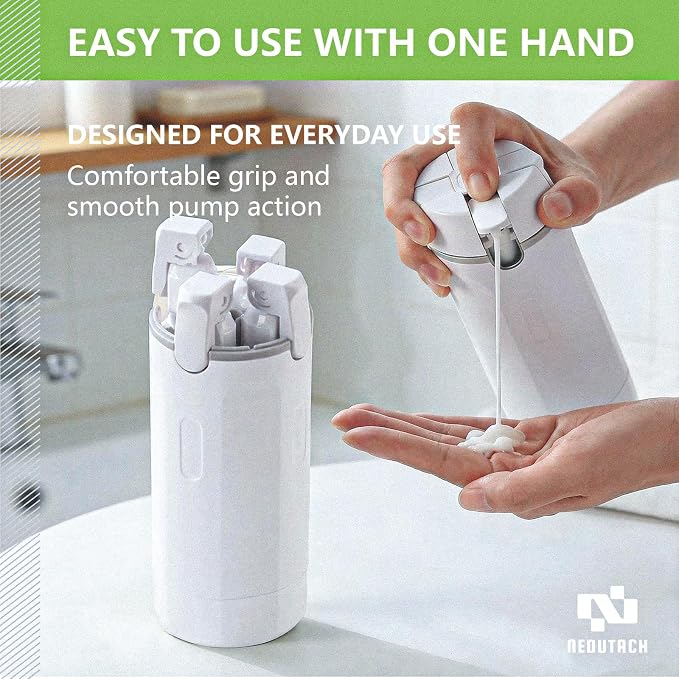 4 in 1 Travel Dispenser Bottles Shampoo Refillable Leak Proof TSA Compliant Size Containers Toiletries Toiletry with Pump Design Portable Organizer Conditioner Lotion Cream Vacation (White)