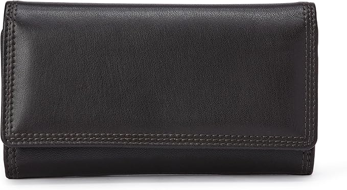 Amazon Essentials Women's Long Flap Continental Leather Wallet with Snap Closure, Dark Brown, One Size