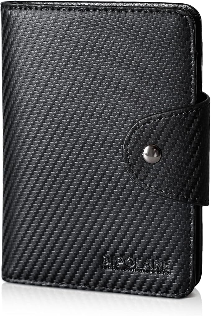 Polare Full Grain Leather Slim and Soft RFID Blocking wallet For Men Snap Bifold Travel Wallet Passport Holders 2 Passports (Carbon Black)