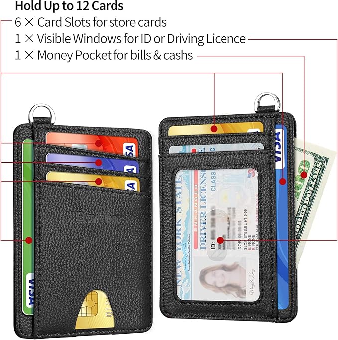EcoVision Slim Minimalist Front Pocket Wallet, RFID Blocking Credit Card Holder Wallet with Detachable D-Shackle for Men Women
