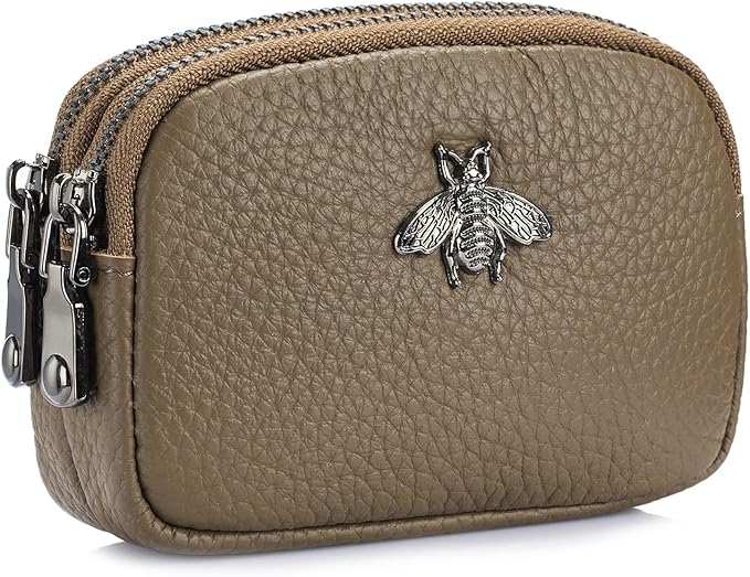 imeetu Women Leather Coin Purse, Small 2 Zippered Change Pouch Wallet