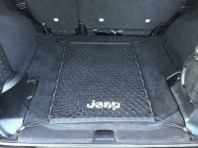 Rear Trunk Organizer Cargo Net for Jeep Wrangler 2007-2017 – Floor Style Cargo Net for SUV - Premium Mesh Elastic Car Trunk Organizer Vehicle Carrier Storage - Compatible with Wrangler