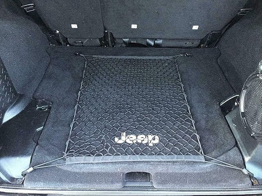 Rear Trunk Organizer Cargo Net for Jeep Wrangler 2007-2017 – Floor Style Cargo Net for SUV - Premium Mesh Elastic Car Trunk Organizer Vehicle Carrier Storage - Compatible with Wrangler