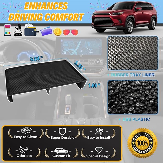 Middle Center Console Organizer for Toyota Grand Highlander 2026 2025 2024 Front Console Insert Divider Tray Secondary Storage Cubby Interior Accessories - (Not for Highlander)