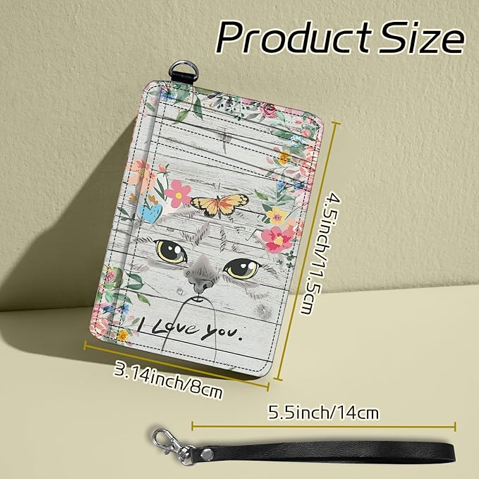 Small Travel Wallets, Cat Flowers Slim Minimalist Front Pocket Wallet with Wristlet, RFID Blocking PU Leather Credit Card Holder with ID Window Change Purse for Men Women