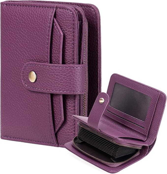 GAEKEAO Small Leather Credit Card Holder Wallets for Women RFID Blocking Bifold Wallet Zipper Pocket with Removable ID Window