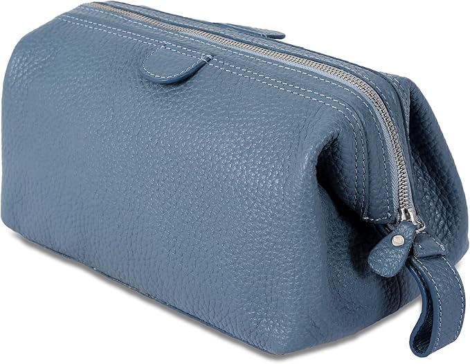 KomalC Premium Buffalo Leather Toiletry Bag for Men & Women With Water resistant Lining, Grooming Travel Pouch, Unisex Wash Bag for Toiletries, Gifts for Men and Women