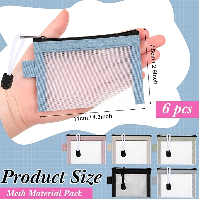 6 Pack Mesh Small Coin Purse Mini Change Purse Coin Pouch Cash Wallet for Men Women Credit Card Lipstick(Stylish Color)