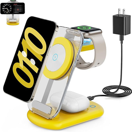 2026 Traveling Wireless Mag-Safe Fast Charging Station,Magnetic 3 in 1 Charger with Light for iPhone 16 15 14 13 12 Pro Max Plus,Apple Watch Series & Air pods 4 3 2 Pro-Gifts for Wife & Husband