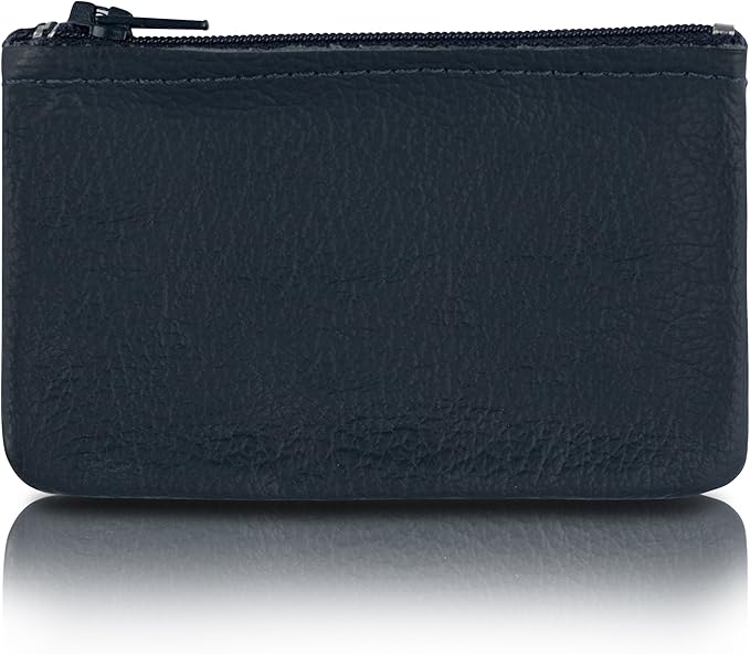 Genuine Leather Small Zipper Pouch Coin Purse for Women Change Holder for Men Size 4 x2.5 Made in U.S.A (Navy)