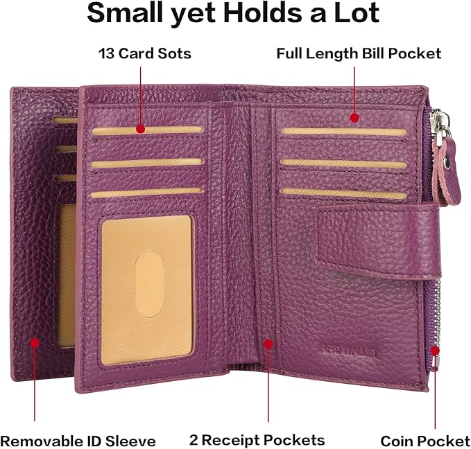 Lavemi Small Compact Women Wallet RFID Blocking Genuine Leather Bifold Purse with ID Windows