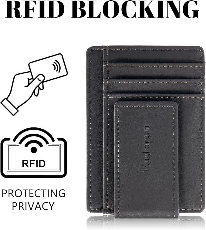 Toughergun Slim Wallet for Men RFID Blocking Money Clip, Minimalist Front Pocket Credit Card Holder, Magnetic Thin Mens Wallets with ID Window