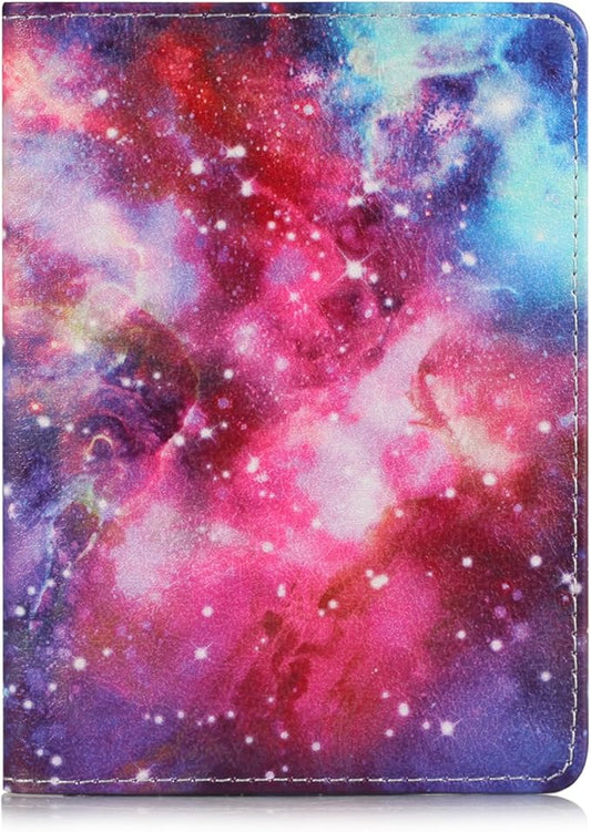 Passport Holder Cover Case PU Leather RFID Blocking Card Pockets Holder Cute Luggage Magnetic Wallet Case for Women Men, Colorful Galaxy