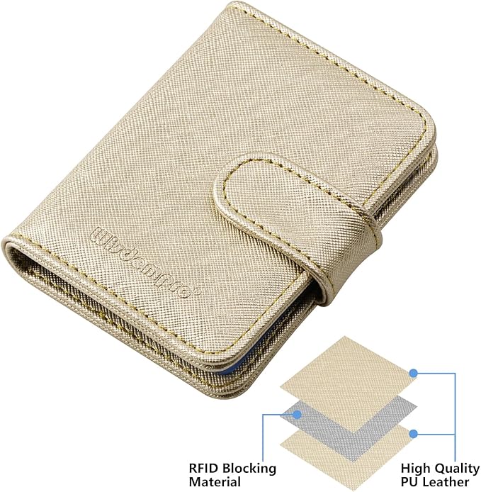 Wisdompro Credit Card Holder, Slim Leather RFID Blocking Wallet Debit Card Protector Organizer Case (20 Card & 7 Memory Card Slots)-Vertical Gold