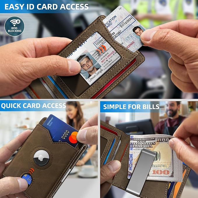 miyozi Airtag Wallet for Men,with Money Clip 11 Cards Slim Front Pocket Leather RFID Blocking Wallet with Gift Box