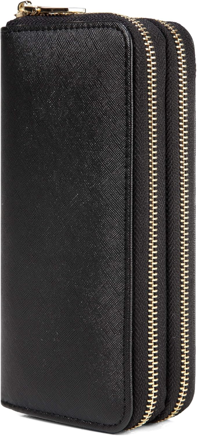 Wallet for Women Ladies Purse Large Extra Capacity Zip Around Wallets (Black)