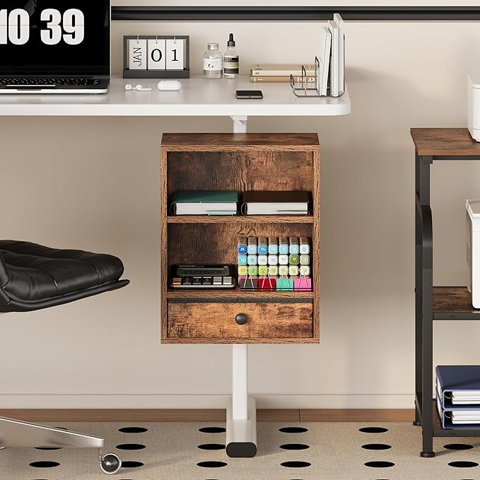 Clamp-on Under Desk Shelf with Drawer,Under Desk Accessory Shelf with Height Adjustable Shelves,Office Accessory Holder for Supplies，Files，Papers for Home Office