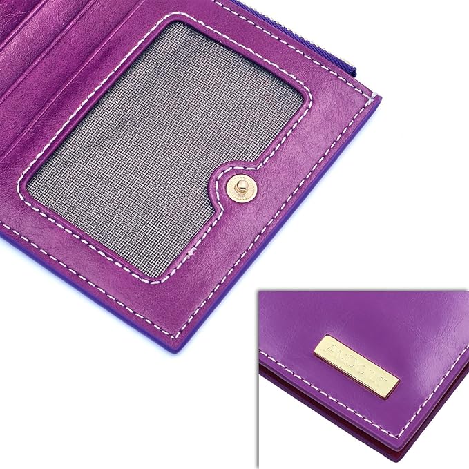 ANDOILT Women's Genuine Leather Wallet RFID Blocking Credit Card Holder Zipper Purse Cell Phone Handbag