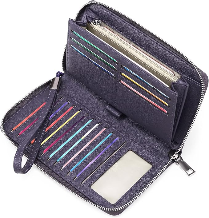 GOIACII Womens Wallet RFID Blocking Leather Zip Around Wallet Large Capacity Long Purse Credit Card Clutch Wristlet | RFID Blocking, Zip Around, Large Capacity, Long, Credit Card, Clutch