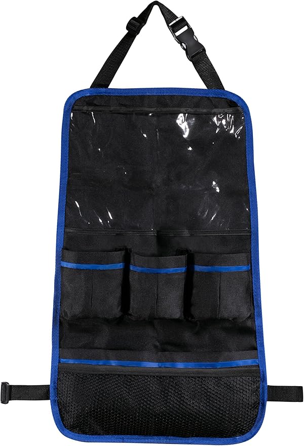 Handy Laundry Back Of Seat Car Organizer For Kids and Family. Storage pocket for Tablet plus five additional pockets to hold children travel accessories like sippy cups, bottles, toys, snacks.