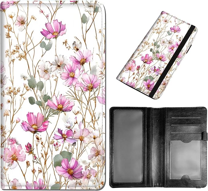 DEGDFSGR Checkbook Cover PU Leather Checkbook Covers for Women for Duplicate Checks, Check Book Covers with RFID Blocking Function for Personal Checkbook, Watercolor Cosmos Flower