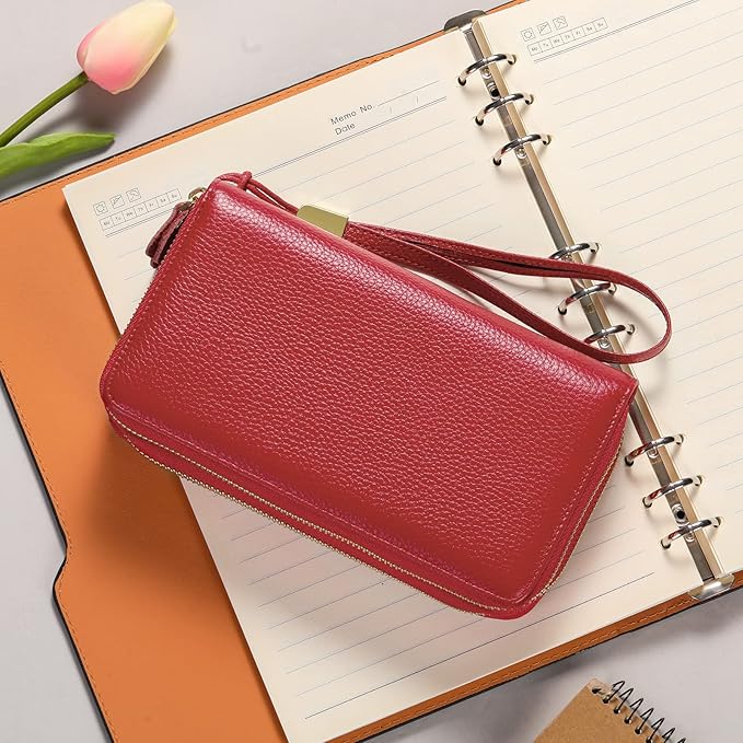 SENDEFN Leather Women Wallet RFID Blocking Zipper Around Phone Holder Clutch Wristlet Large Capacity