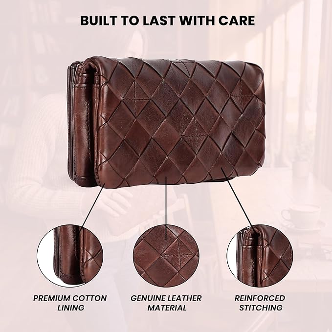 Genuine Leather Wallets for Women, Small Wallet for Ladies Zipper Coin Purse Credit Card Holder with Strap (VL-167-BROWN)
