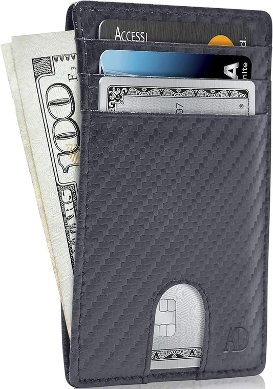 Access Denied REAL LEATHER Slim Minimalist Mens Wallet - Thin Front Pocket RFID Credit Card Holder Wallets For Men Holiday Gifts For Him