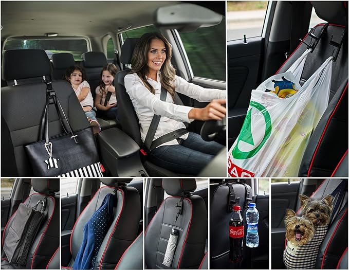 matteblack Magic Hanger Headrest Holder Organizer, Behind Over The Seat Car Hooks-Hang Purse Grocery Bags-4Pack (Frosted Black)