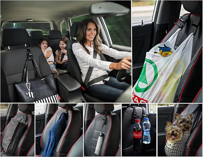 Adjustable Headrest Hooks for Car, Purse Hanger Headrest Hook Holder for Car Seat Organizer Hook for Purse or Grocery Bags,2 Pack, Black