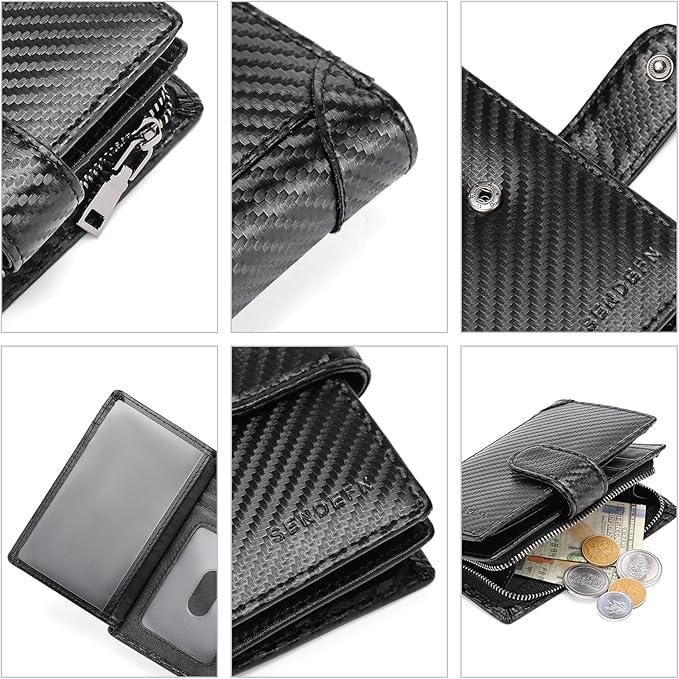 SENDEFN Men's Wallet Genuine Leather Bifold RFID Blocking Wallets for Men Credit Card Holder with Coin Pocket