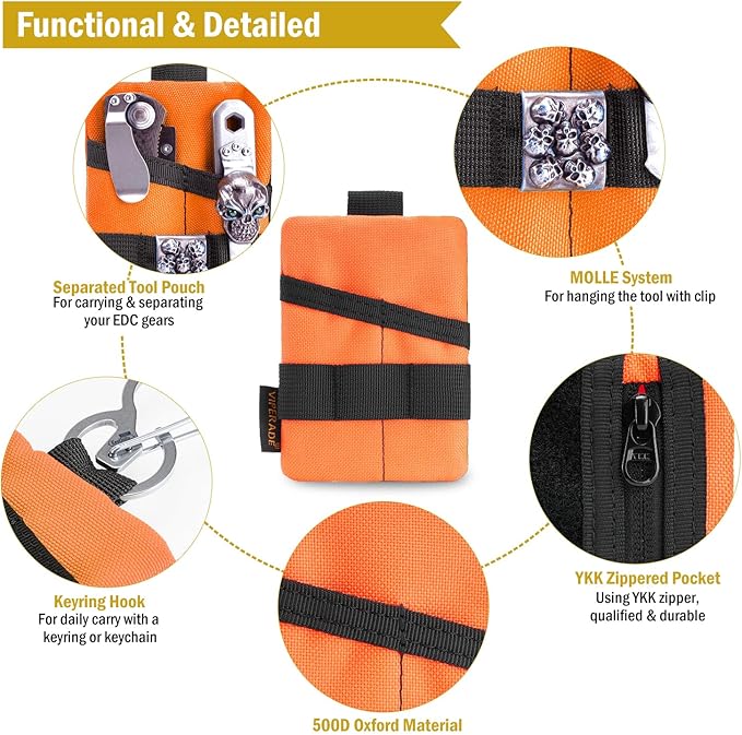 VIPERADE VE15 Small EDC Pouch, Pocket Organizer, EDC Pocket Pouch with DIY Patches Area, EDC Pocket Organizer Wallet for Cards, Small Tool Pouch for EDC Gears