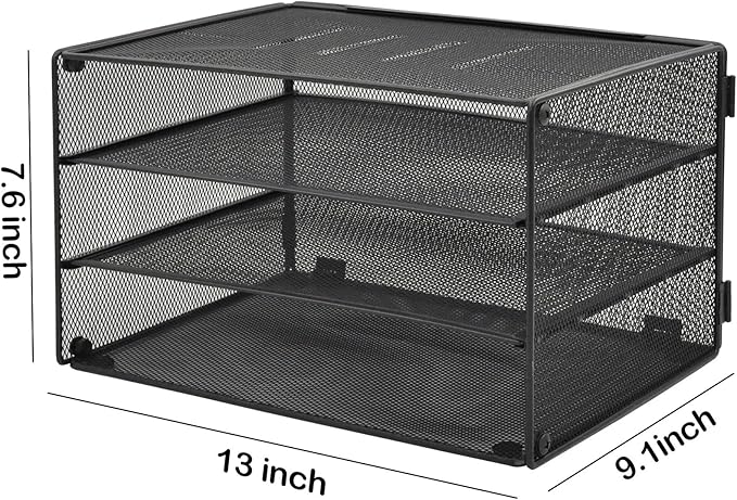 COSYAWN 3 Tier Mesh Desk Paper Tray Organizer, File Organization for Letter Document, Desktop Mail Storage Holder for Office Home School, Black