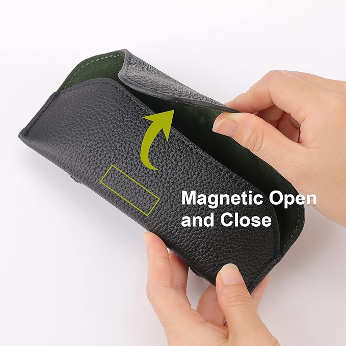 Magnetic Sunglass Holder for Car Visor Clip, Leather Car Glasses Holder, Visor Accessories Eyeglasses Holder Glasses Storage Case (01-Black)