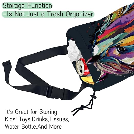 Colorful Horse Car Garbage Bag,Pop Art Horse Waterproof Small Car Trash Bag Hanging Back of Seat,Drawstring Hanging Car Trash Bag with Adjustable Buckle for Car Accessories