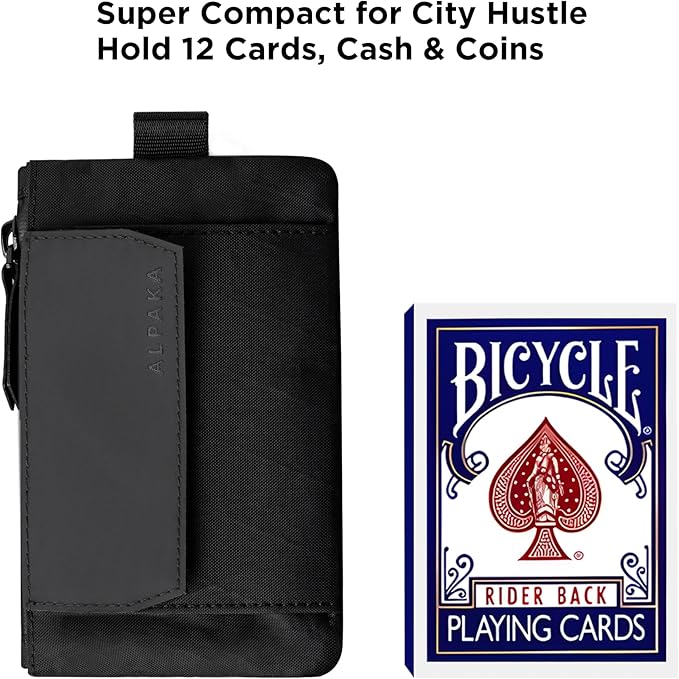 ALPAKA Zip Pouch Coin - Compact EDC Card Holder and Cash Wallet - RFID Blocking Minimalist Travel Wallet - Weatherproof Black X-Pac VX21 Fabric