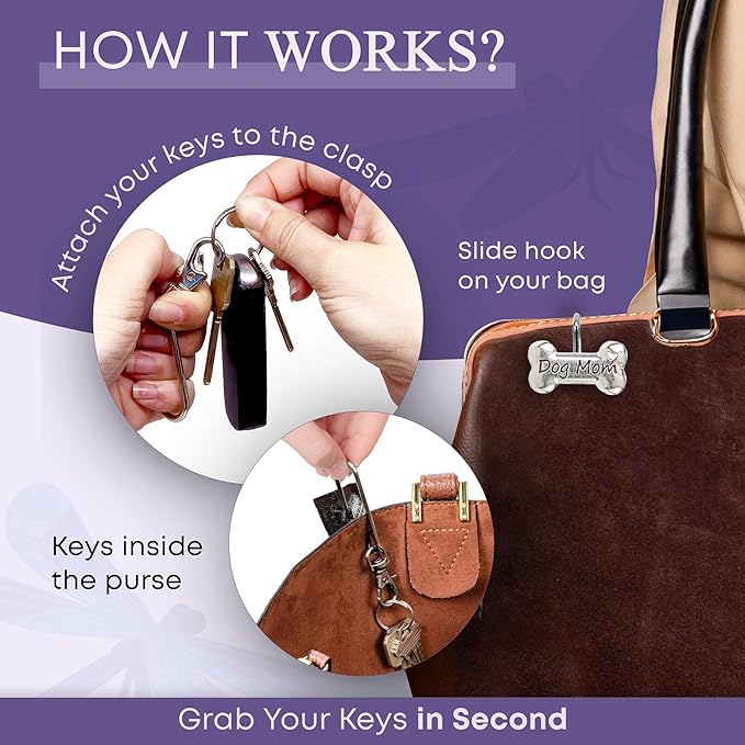 Women’s Bag Charm Key Finder, Car Keychain Hook, Cute Purse Organizer & Tote Bag Accessories, Gifts for Mom - Original