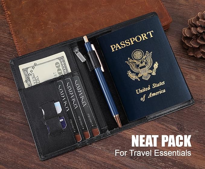 STAR VISTA Phoenix Leather Passport Holder, Slim Bifold Travel Wallet -RFID Blocking, Coin Pocket, Card Slots, SIM Slots (Black)