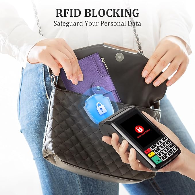 Airkit Small Women's Bifold Wallet, RFID Blocking Credit Card Holder with Zipper, Travel Cute Coin Pocket Wallet for Ladies, Lavender Purple