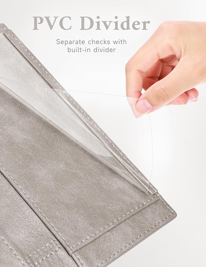 Zreal Checkbook Cover for Men & Women, Premium Vegan Leather Checkbook Holder for Top & Side Tear Duplicate Checks with RFID Blocking (Distressed Grey)
