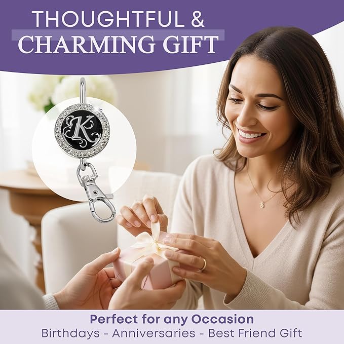 Women’s Bag Charm Key Finder, Car Keychain Hook, Cute Purse Organizer & Tote Bag Accessories, Gifts for Mom - Monogram Letter