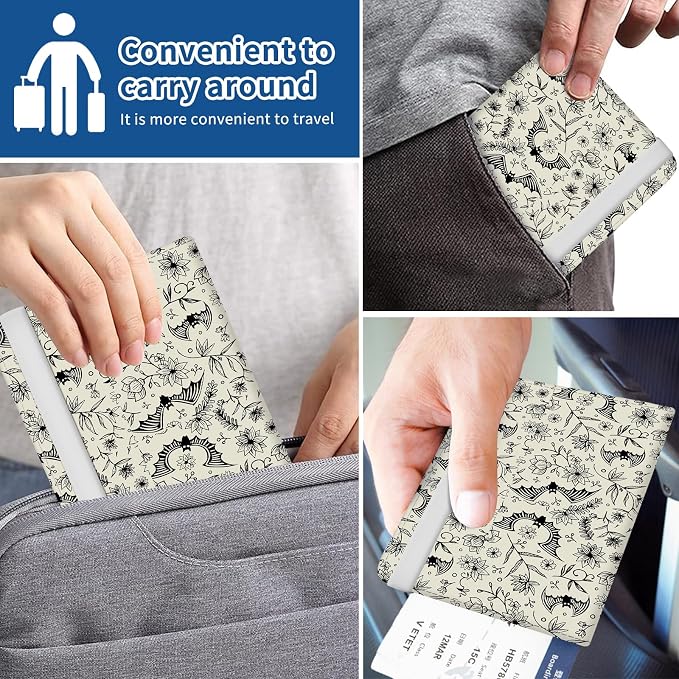 Passport Holder for Travel Essentials, Leather RFID Blocking Passport Wallet Cover Case, Cute Passport Book Holders for Women and Men Cute Grey Bats