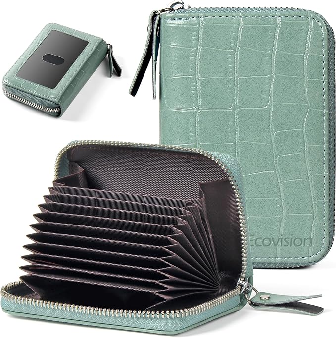 EcoVision Credit Card Holder RFID Card Case Wallet, Small Accordion Zipper Card Case Holder, Card Organizer Case for Women Men