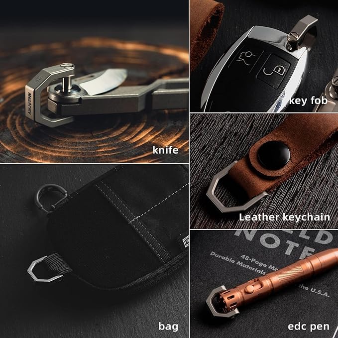 MecArmy CH2 Titanium D Ring Key Fob Connector for Secure Key Carry, Lightweight Screw-Lock Keychain for Bags, Backpack Straps & Outdoor EDC Gear (Sandblasted, Medium)